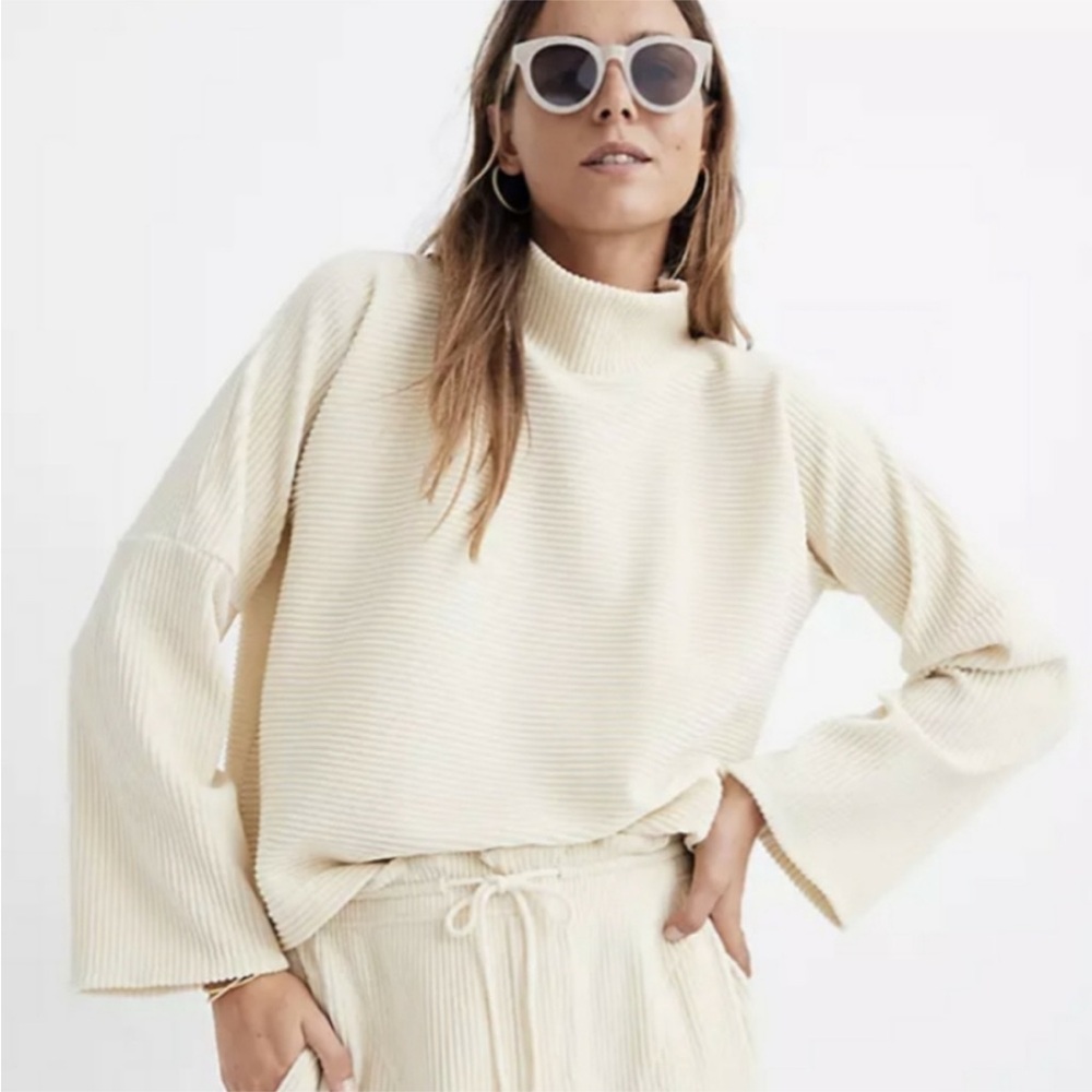 Madewell Velour Corduroy Mockneck Top Ivory NEW M